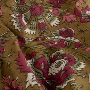 Katoenen voile batik bloemen olijfgroen