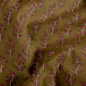 Katoenen voile batik kleine bloemen olijfgroen