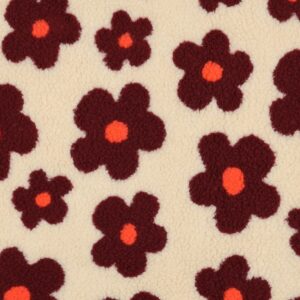 Teddy grote bloemen beige/wijnrood