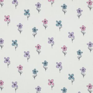 Coupon 115cm wafel jersey bloemen roze/petrol