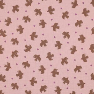 Van schie raamdecoratie & stoffen 6 Hydrofiel organic vogels lichtroze