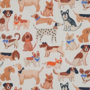 Van schie raamdecoratie & stoffen 2 Fine poplin digitaal honden offwhite