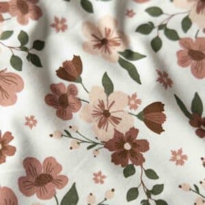 Jersey grote roze bloemen offwhite