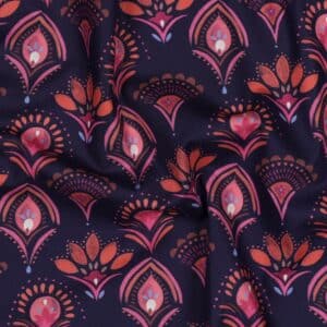 Fine poplin digitaal boho bloemen navy
