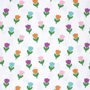 Coupon 100cm jersey vrolijke bloemen wit