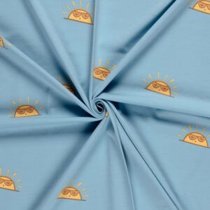 Coupon 100cm jersey zonnetjes blauw