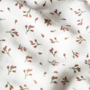 Van schie raamdecoratie & stoffen 6 Rib jersey bloemen offwhite