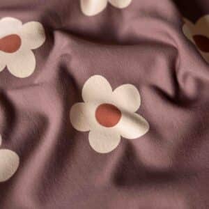 Van schie raamdecoratie & stoffen 4 French terry grote bloemen mauve