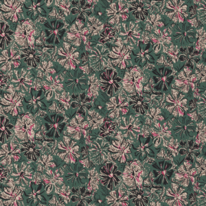 Katoen bloemen donkergroen/roze