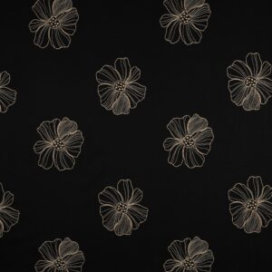 Linnen viscose geborduurde bloemen zwart