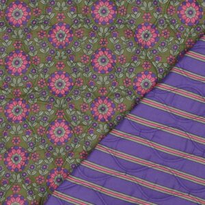 Stepped voile katoen bloemen paars/legergroen