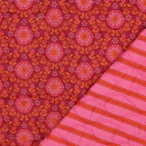 Stepped voile katoen bloemen roze/bordeaux