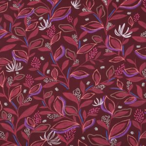 Fine poplin digitaal bladeren bordeaux