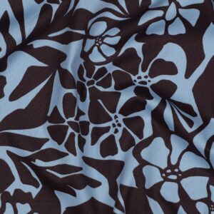 Katoen viscose digitaal bloemen donkerbruin/blauw