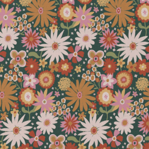 Katoen bloemen groen/oranje