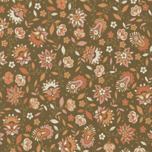 Katoen bloemen mosgroen/oranje