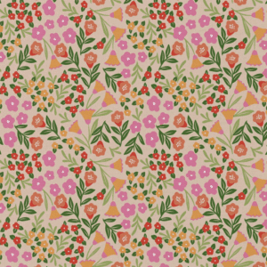 Katoen bloemen roze/groen