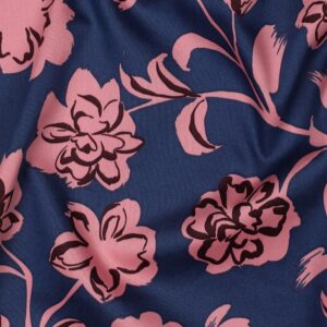 Katoen satijn bloemen blauw