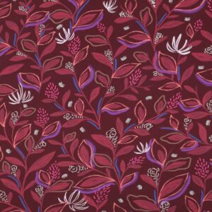 Coupon 30cm fine poplin digitaal bladeren bordeaux