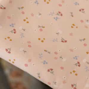 Coupon 125cm jersey kleine bloemen roze