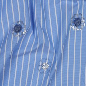 Katoen strepen pailletten bloemen blauw
