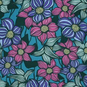 Lenzing ecovero viscose bloemen petrol