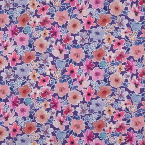 Fine poplin digitaal bloemen paars