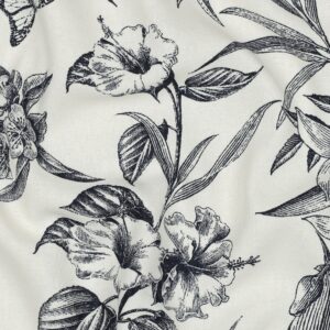 Linnen viscose bloemen offwite/navy