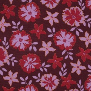 Linnen viscose grote bloemen bordeaux