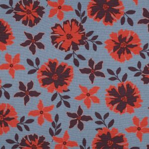 Linnen viscose grote bloemen blauw