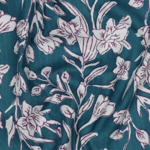 Indiase blockprint katoen bloemen petrol
