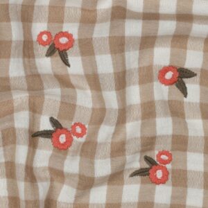 Van schie raamdecoratie & stoffen 1 Coupon 60cm hydrofiel ruit geborduurde bloemen beige