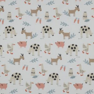 Poplin organic boerderijdieren wit