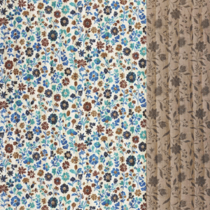 Stepped double gauze bloemen offwhite/mocha