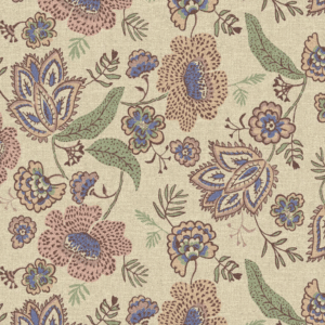 Van schie raamdecoratie & stoffen 1 Canvas bloemen khono ecru/blauw