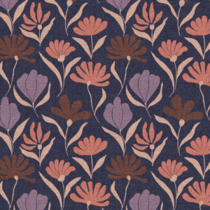 Van schie raamdecoratie & stoffen 4 Canvas bloemen marjo donkerblauw/roze