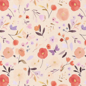 Katoen bloemen/vlinders perzik