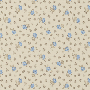 Katoen bloemen offwhite/blauw