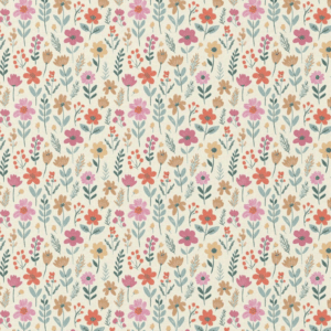 Katoen bloemen maddy ecru/roze