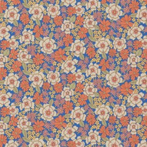 Katoen bloemen betti blauw/oranje