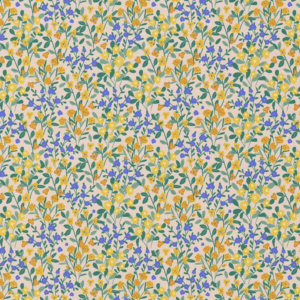 Katoen bloemen deniz geel/oranje