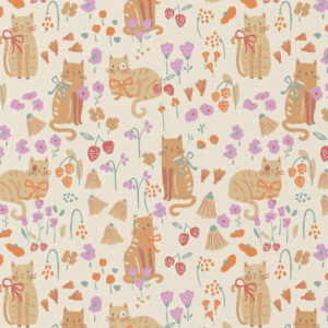 Katoen poesjes violet/oranje