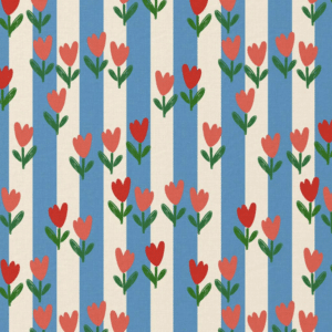 Katoen tulpen blauw/offwhite