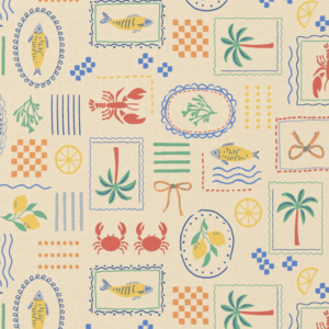 Coated katoen zomer ecru/blauw