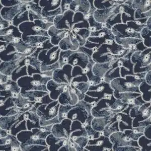 Denim geborduurde bloemen indigo
