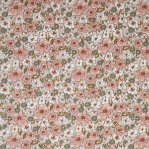 Katoen bloemen beige/tea rose
