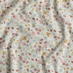 Coupon 150cm jersey bloemen offwhite