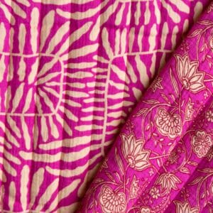 Stepped double gauze abstract/bloemen fuchsia