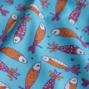 Poplin vissen aquablauw