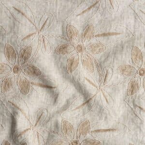 Linnen viscose geborduurde bloemen beige